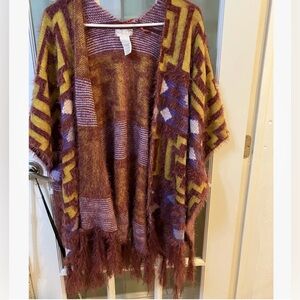 Free People Open Cardigan Cool Pattern OS Boho Oversized Purple